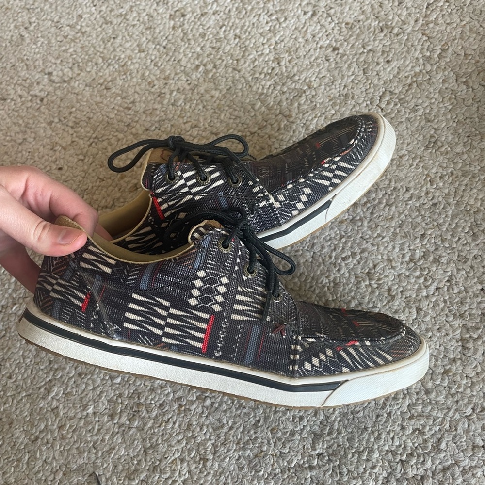 Twisted X Black Patterned Canvas Lace-Up Sneakers with Red Accents